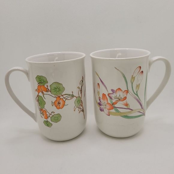 Natures Gold Vintage Korea Al Mar Floral 8 Oz Set Of 2 Coffee Tea Cups - Picture 10 of 11